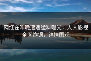 网红在昨晚遭遇猛料曝光，人人影视全网炸锅，详情围观