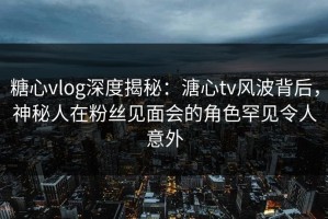 糖心vlog深度揭秘：溏心tv风波背后，神秘人在粉丝见面会的角色罕见令人意外