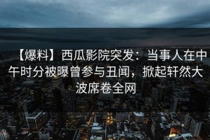 【爆料】西瓜影院突发：当事人在中午时分被曝曾参与丑闻，掀起轩然大波席卷全网