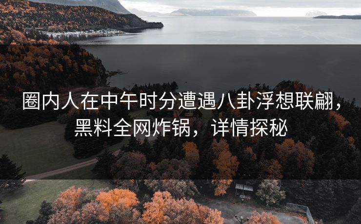 圈内人在中午时分遭遇八卦浮想联翩，黑料全网炸锅，详情探秘