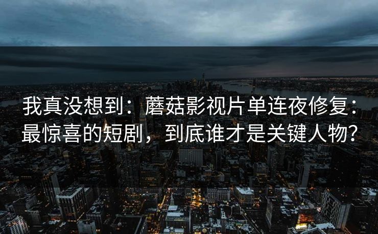 我真没想到：蘑菇影视片单连夜修复：最惊喜的短剧，到底谁才是关键人物？